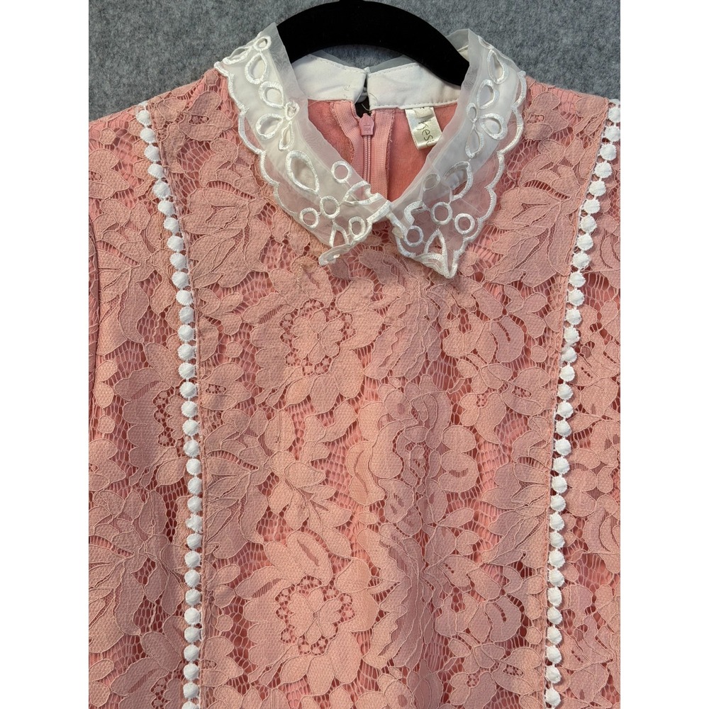 Kesuolian Pink and White Lace Overlay Zip Back Top Size Small - Picture 2 of 10